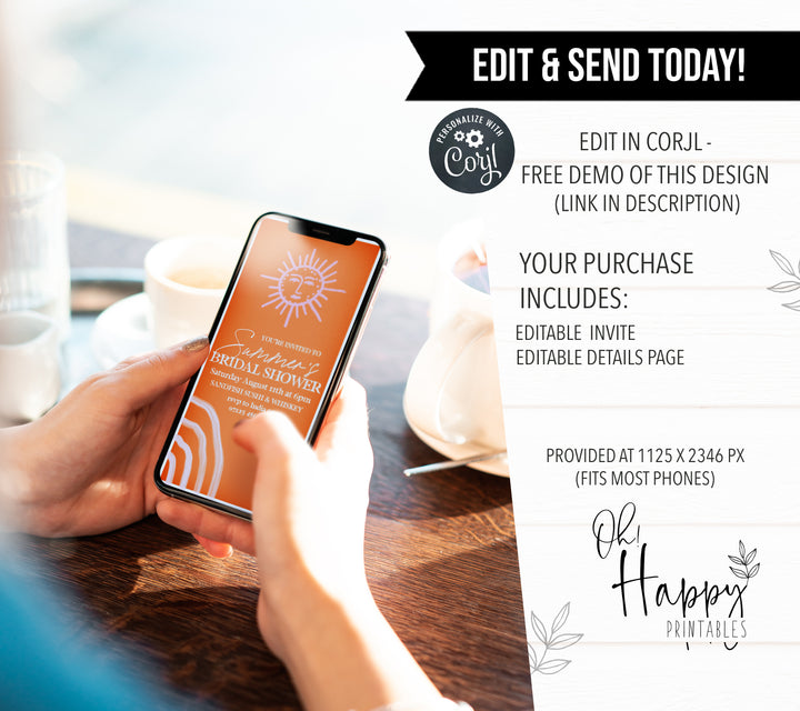 Fully editable and printable bridal shower mobile invitation Palm Springs design. Perfect for a Palm Springs bridal shower themed party