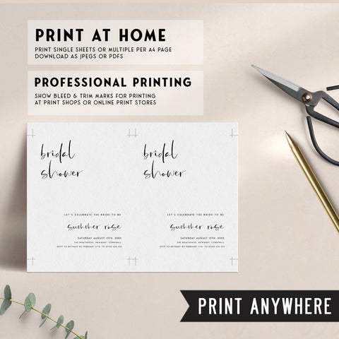 Fully editable and printable bridal shower invitation with a modern minimalist design. Perfect for a modern simple bridal shower themed party