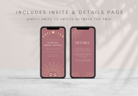 Fully editable and printable bridal shower mobile invitation with a celestial design. Perfect for a celestial bridal shower themed party