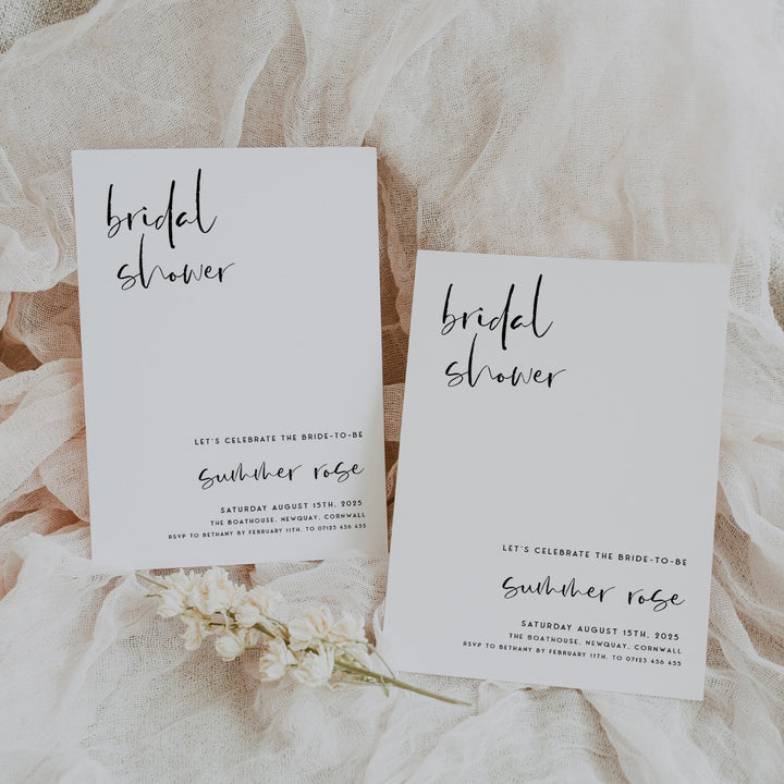 Fully editable and printable bridal shower invitation with a modern minimalist design. Perfect for a modern simple bridal shower themed party