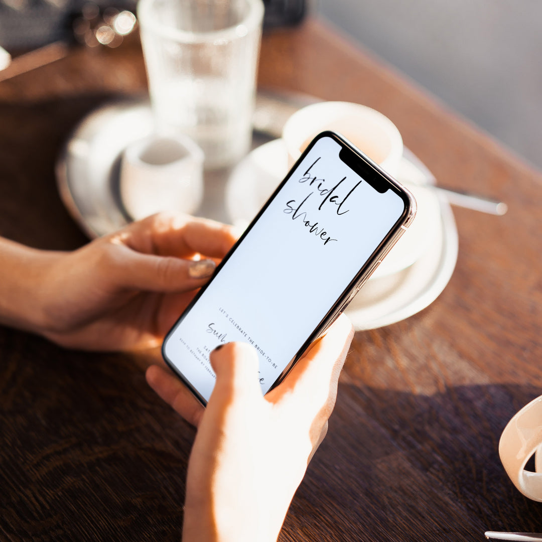 Fully editable and printable bridal shower mobile invitation with a modern minimalist design. Perfect for a modern simple bridal shower themed party