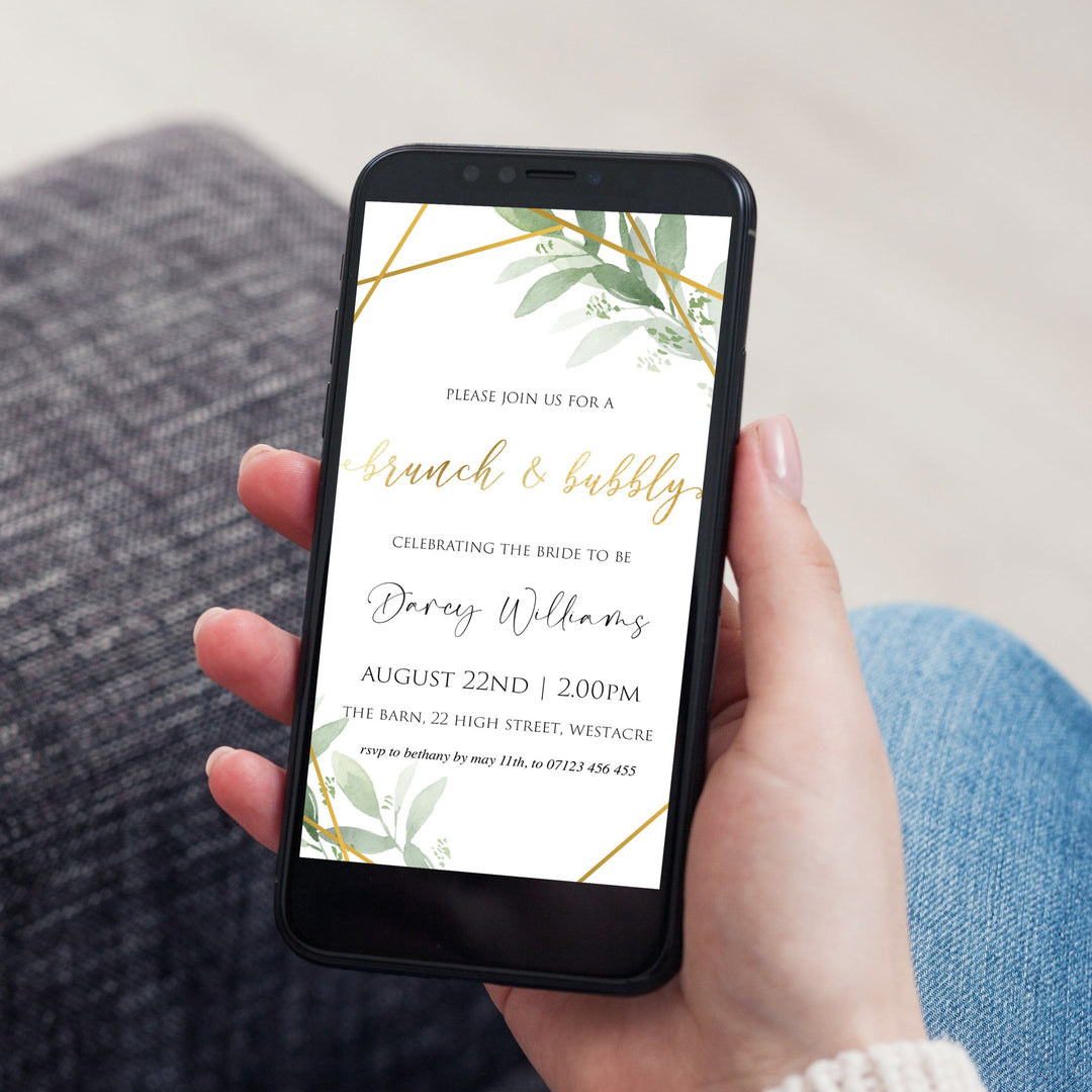 editable bridal shower invitations, printable bachelorette invitations, gold greenery bridal shower invites, greenery bridal shower ideas