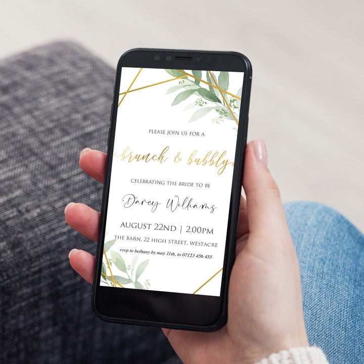 editable bridal shower invitations, printable bachelorette invitations, gold greenery bridal shower invites, greenery bridal shower ideas