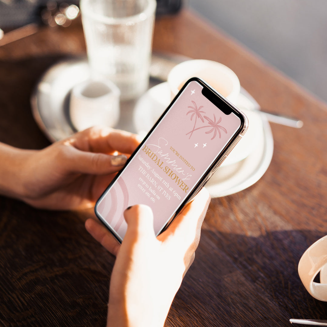 Fully editable and printable bridal shower invitation suite with a Palm Springs design. Perfect for a Palm Springs bridal shower themed party