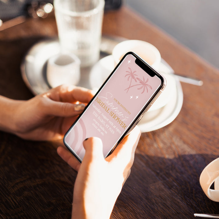 Fully editable and printable bridal shower invitation suite with a Palm Springs design. Perfect for a Palm Springs bridal shower themed party