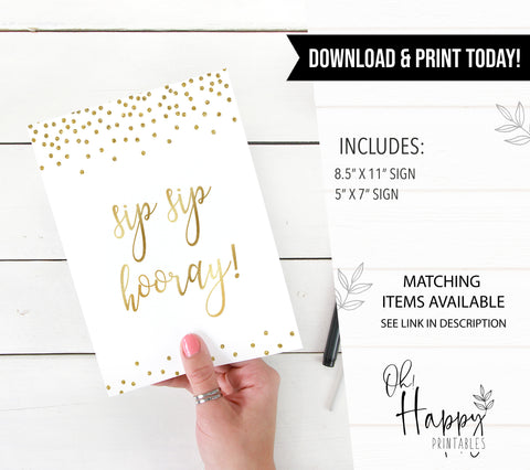 Sip Sip Hooray Sign - Gold Foil