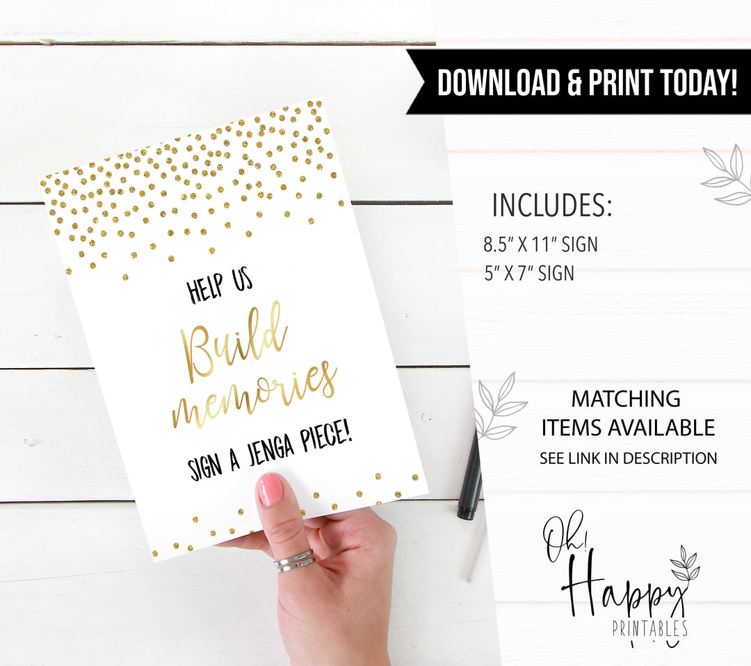 Build Memories Jenga Sign - Gold Foil