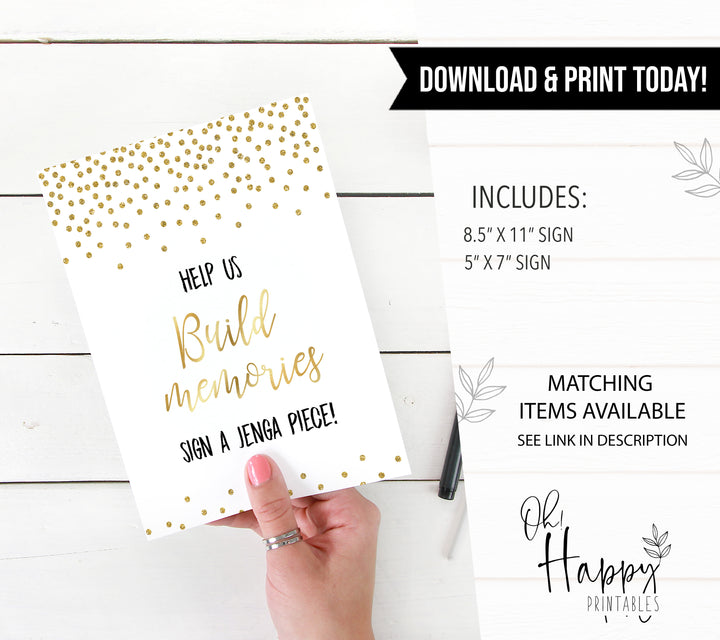 Build Memories Jenga Sign - Gold Foil