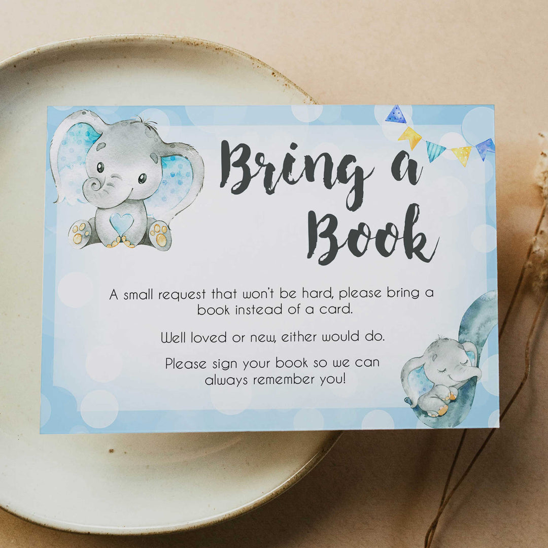 Blue elephant baby games, bring a book, elephant baby games, printable baby games, top baby games, best baby shower games, baby shower ideas, fun baby games, elephant baby shower