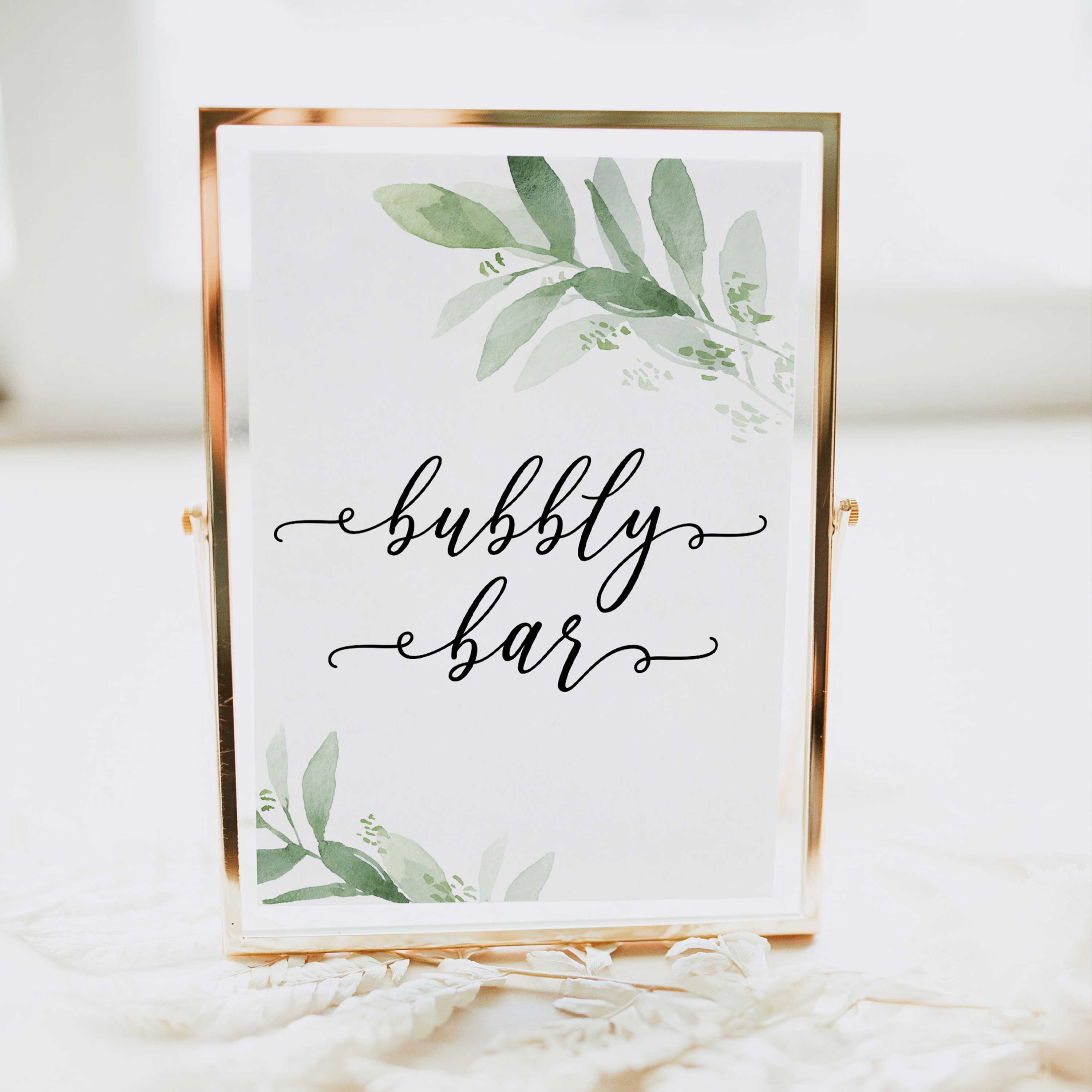 bubbly bar sign, greenery bridal shower, fun bridal shower games, bachelorette party games, floral bridal games, hen party ideas