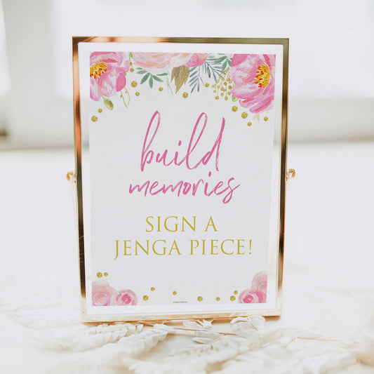 build memories sign, printable bridal shower games, blush floral bridal shower games, fun bridal shower games