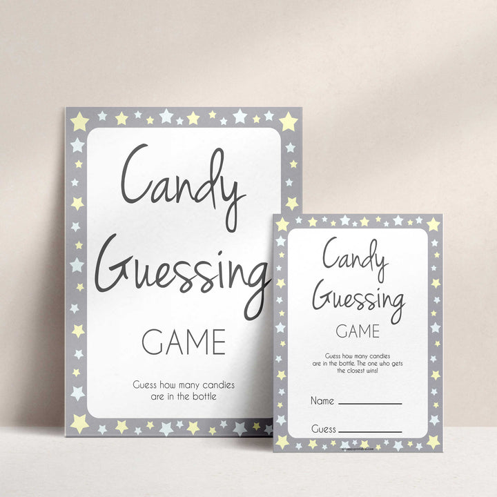 Grey Yellow Stars Baby Shower Guess The Mess Game, Baby Shower Guess Sweet Mess, Printable Baby Shower Games, Guess The Mess, Baby Games, fun baby shower games, popular baby shower games