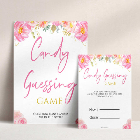 Pink blush floral baby candy guessing game, printable baby games, baby shower games, blush baby shower, floral baby games, girl baby shower ideas, pink baby shower ideas, floral baby games, popular baby games, fun baby games