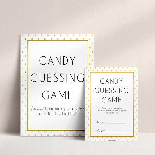 candy guessing game, Printable baby shower games, baby gold dots fun baby games, baby shower games, fun baby shower ideas, top baby shower ideas, gold glitter shower baby shower, friends baby shower ideas