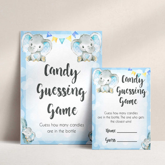 Blue elephant baby games, candy guessing game, elephant baby games, printable baby games, top baby games, best baby shower games, baby shower ideas, fun baby games, elephant baby shower