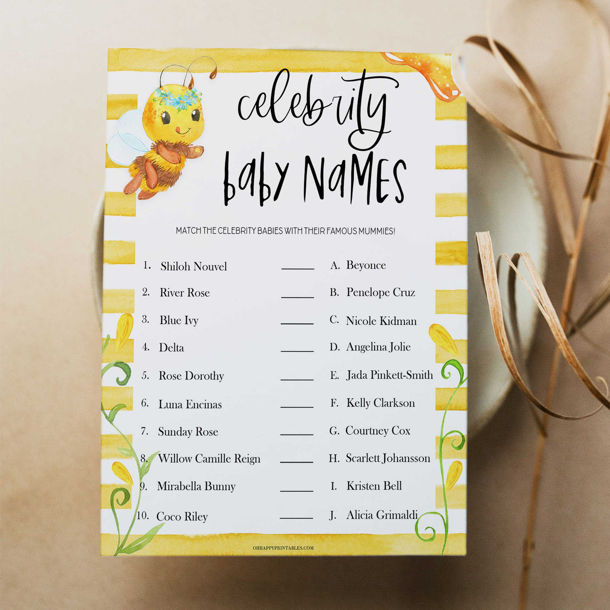celebrity baby names game, Printable baby shower games, mommy bee fun baby games, baby shower games, fun baby shower ideas, top baby shower ideas, mommy to bee baby shower, friends baby shower ideas