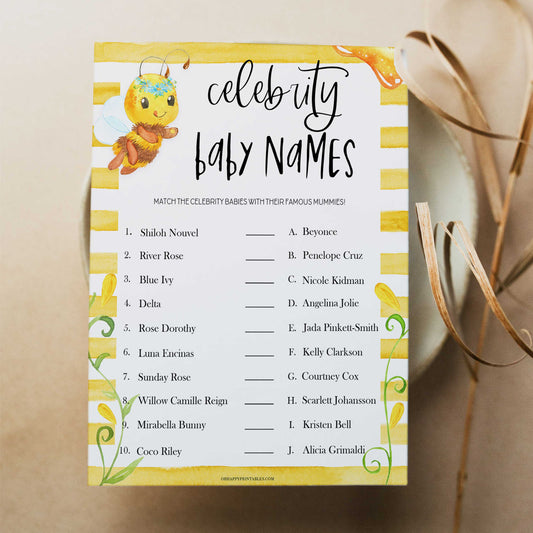 celebrity baby names game, Printable baby shower games, mommy bee fun baby games, baby shower games, fun baby shower ideas, top baby shower ideas, mommy to bee baby shower, friends baby shower ideas