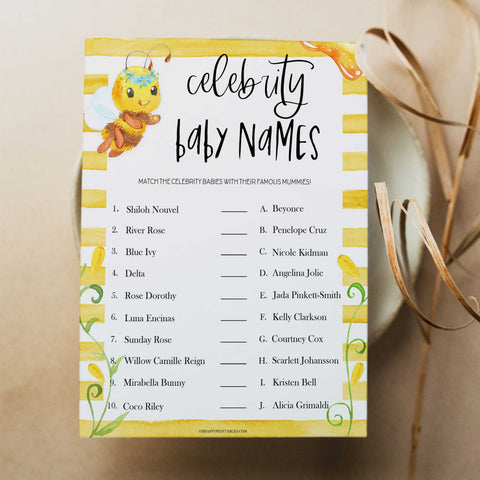 celebrity baby names game, Printable baby shower games, mommy bee fun baby games, baby shower games, fun baby shower ideas, top baby shower ideas, mommy to bee baby shower, friends baby shower ideas