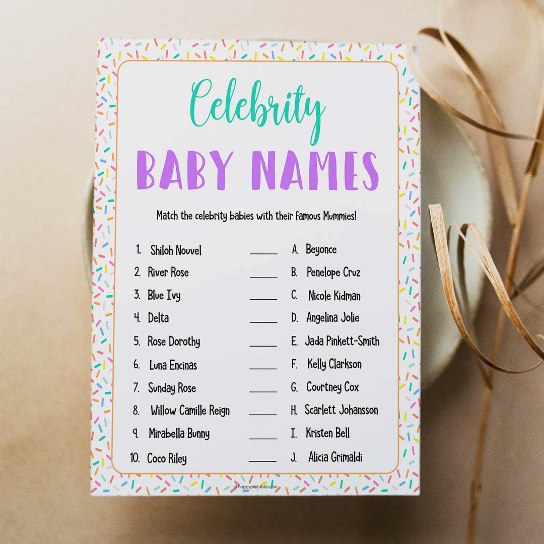 celebrity baby names, Printable baby shower games, baby sprinkle fun baby games, baby shower games, fun baby shower ideas, top baby shower ideas, sprinkle shower baby shower, friends baby shower ideas