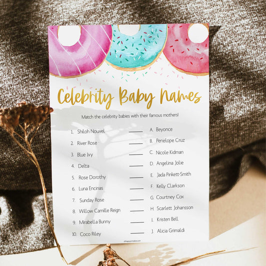 celebrity baby names game, Printable baby shower games, donut baby games, baby shower games, fun baby shower ideas, top baby shower ideas, donut sprinkles baby shower, baby shower games, fun donut baby shower ideas