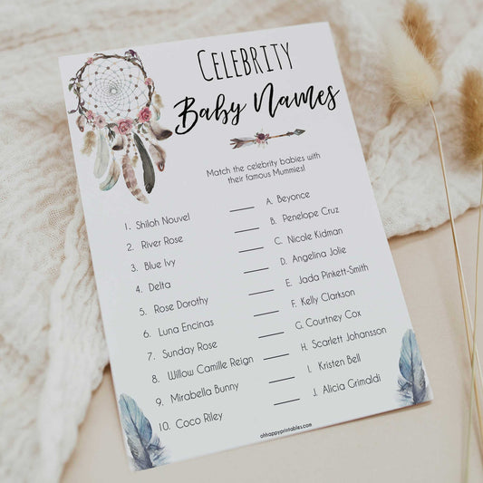 Boho baby games, celebrity baby names baby game, fun baby games, printable baby games, top 10 baby games, boho baby shower, baby games, hilarious baby games
