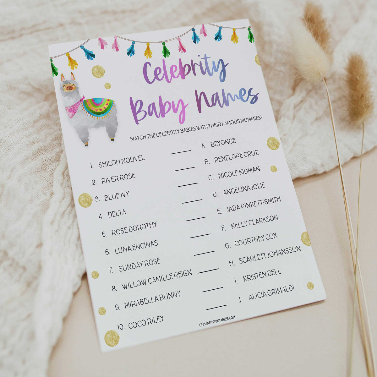 celebrity baby names, Printable baby shower games, llama fiesta fun baby games, baby shower games, fun baby shower ideas, top baby shower ideas, Llama fiesta shower baby shower, fiesta baby shower ideas