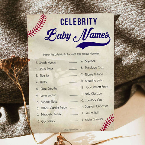 Baseball Celebrity Baby Names, Match Celebrity Babies, Famous Babies Game, Baby Shower Games, Guess the Celebrity Baby, Famous Baby, printable baby shower games, fun baby shower games, popular baby shower games