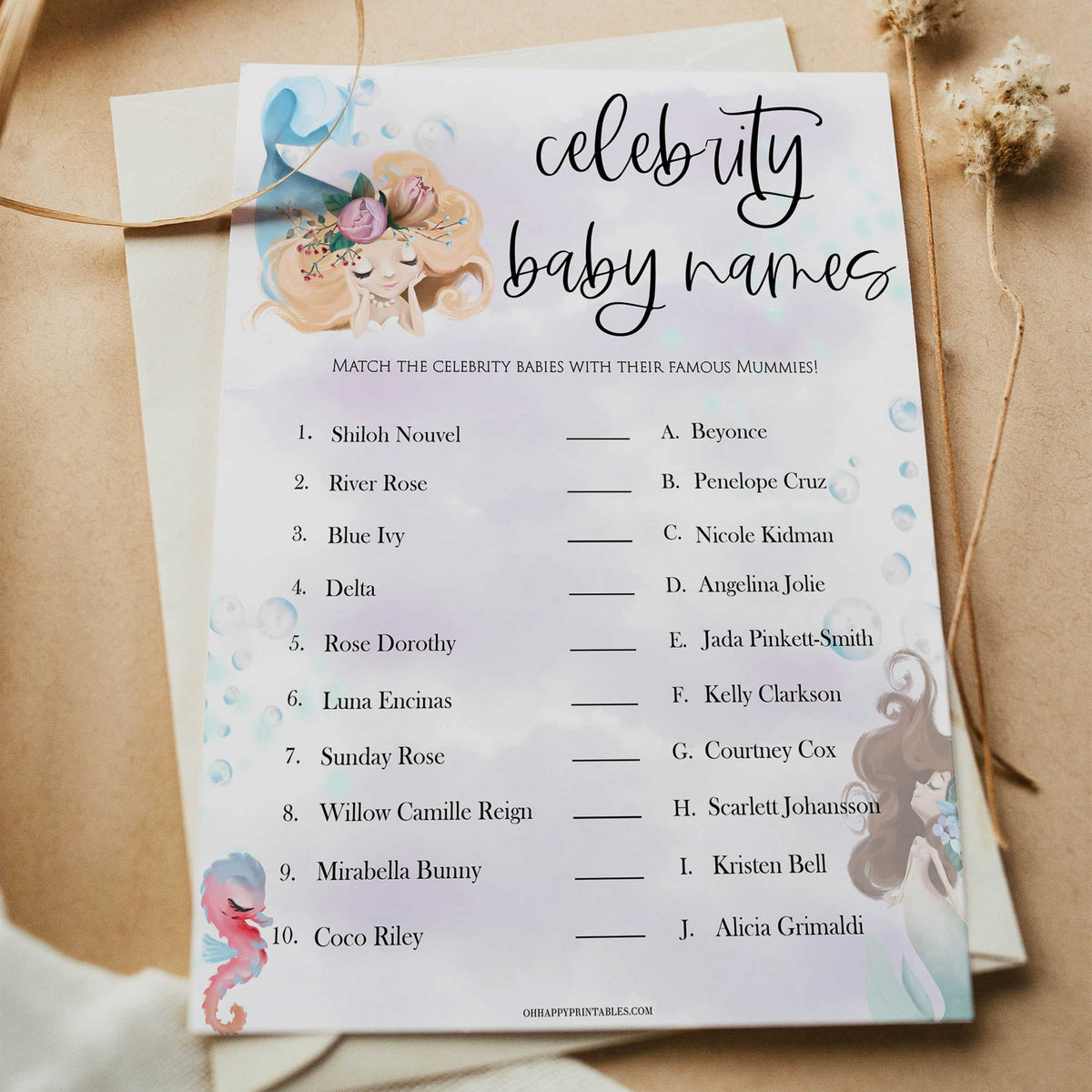 celebrity baby names game, Printable baby shower games, little mermaid baby games, baby shower games, fun baby shower ideas, top baby shower ideas, little mermaid baby shower, baby shower games, pink hearts baby shower ideas