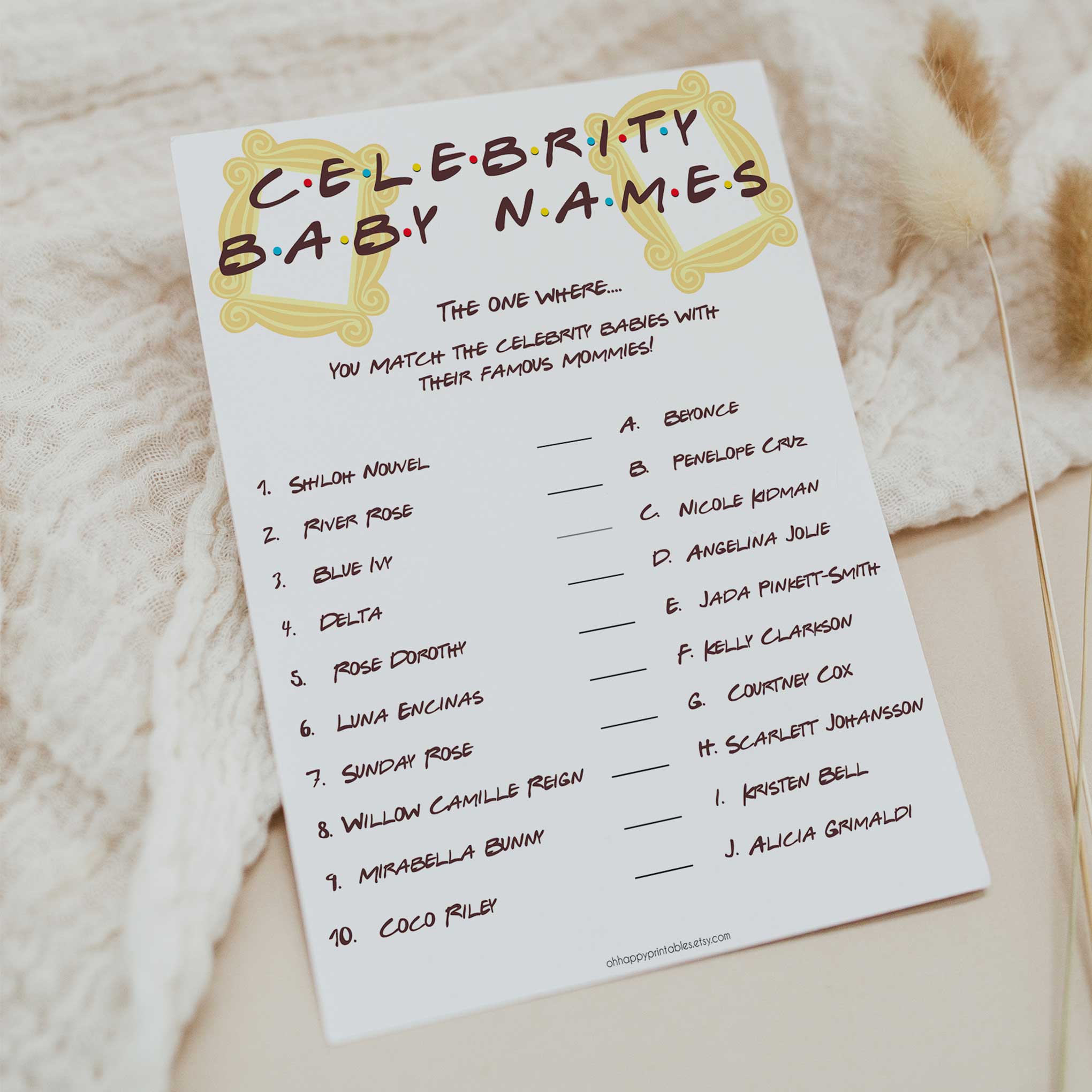 celebrity baby names game, Printable baby shower games, friends fun baby games, baby shower games, fun baby shower ideas, top baby shower ideas, friends baby shower, friends baby shower ideas