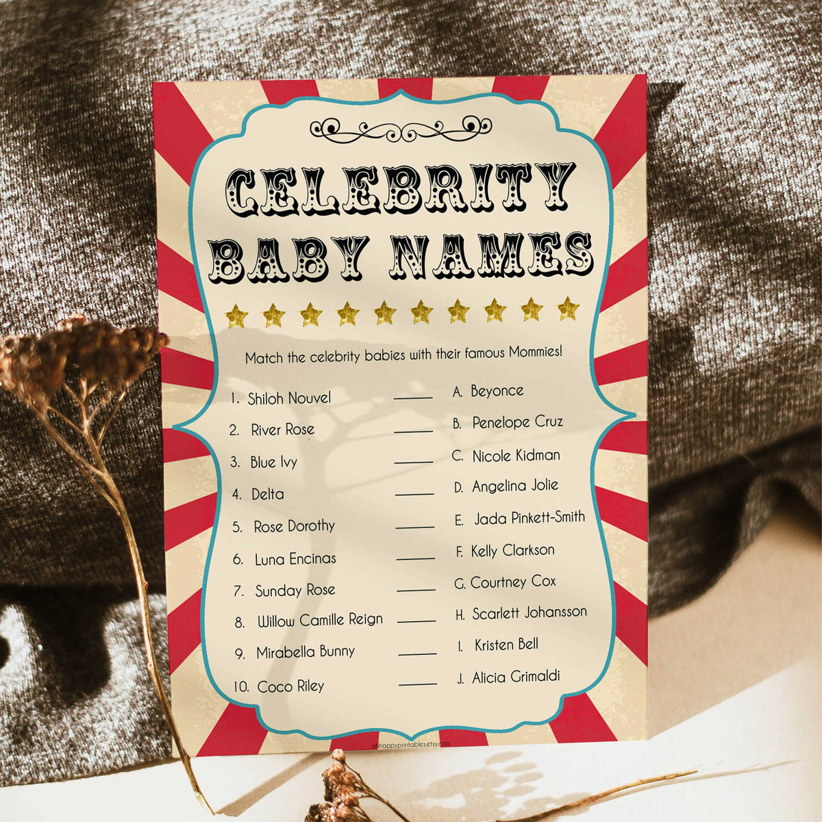 Circus celebrity baby names shower games, circus baby games, carnival baby games, printable baby games, fun baby games, popular baby games, carnival baby shower, carnival theme