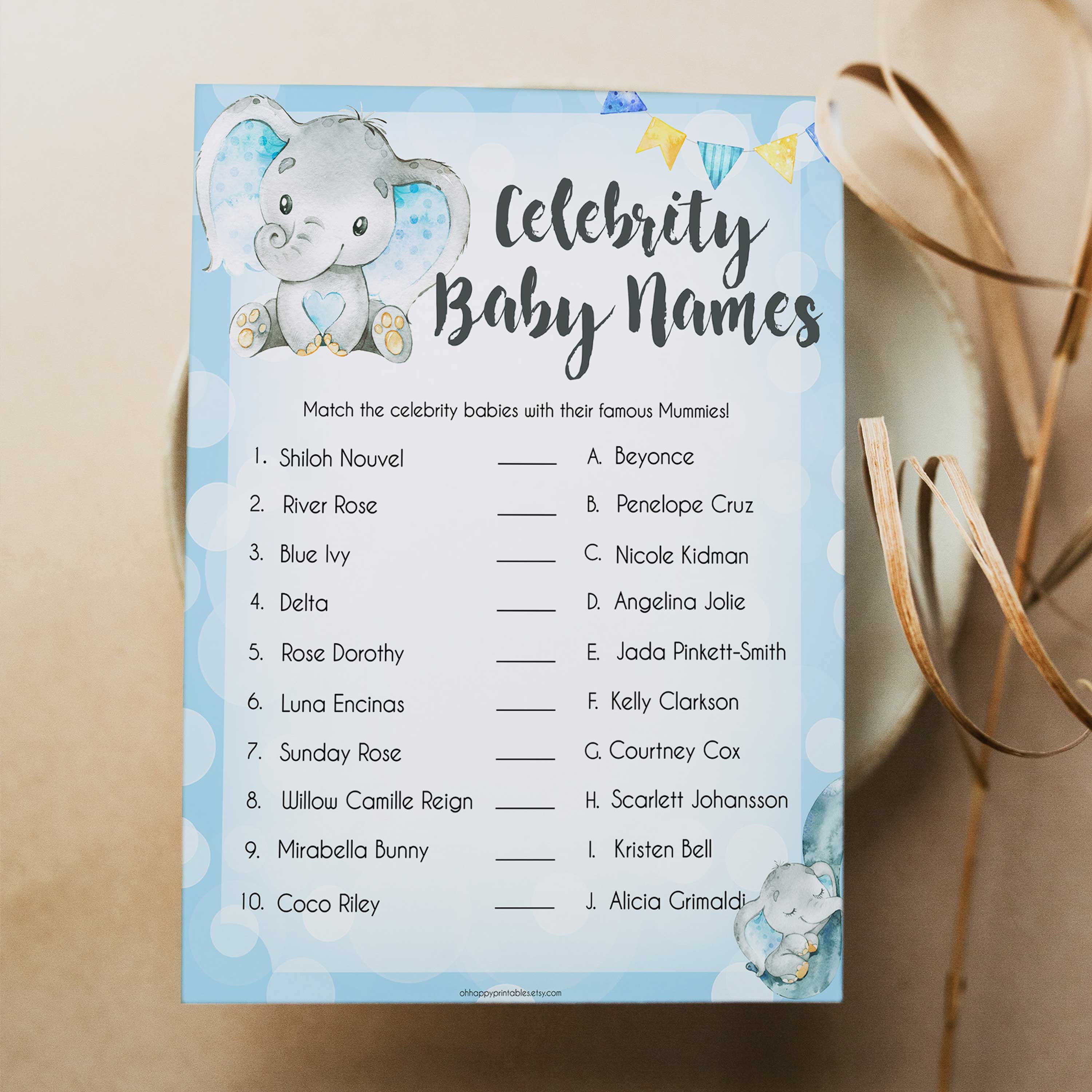 Blue elephant baby games, celebrity baby names, elephant baby games, printable baby games, top baby games, best baby shower games, baby shower ideas, fun baby games, elephant baby shower