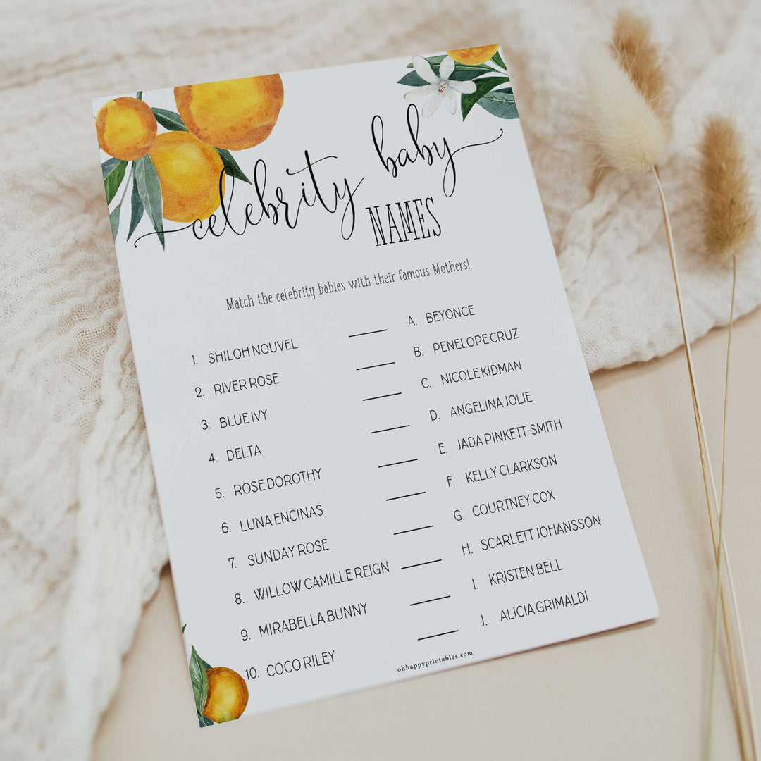celebrity baby name game, Printable baby shower games, little cutie baby games, baby shower games, fun baby shower ideas, top baby shower ideas, little cutie baby shower, baby shower games, fun little cutie baby shower ideas, citrus baby shower games, citrus baby shower, orange baby shower