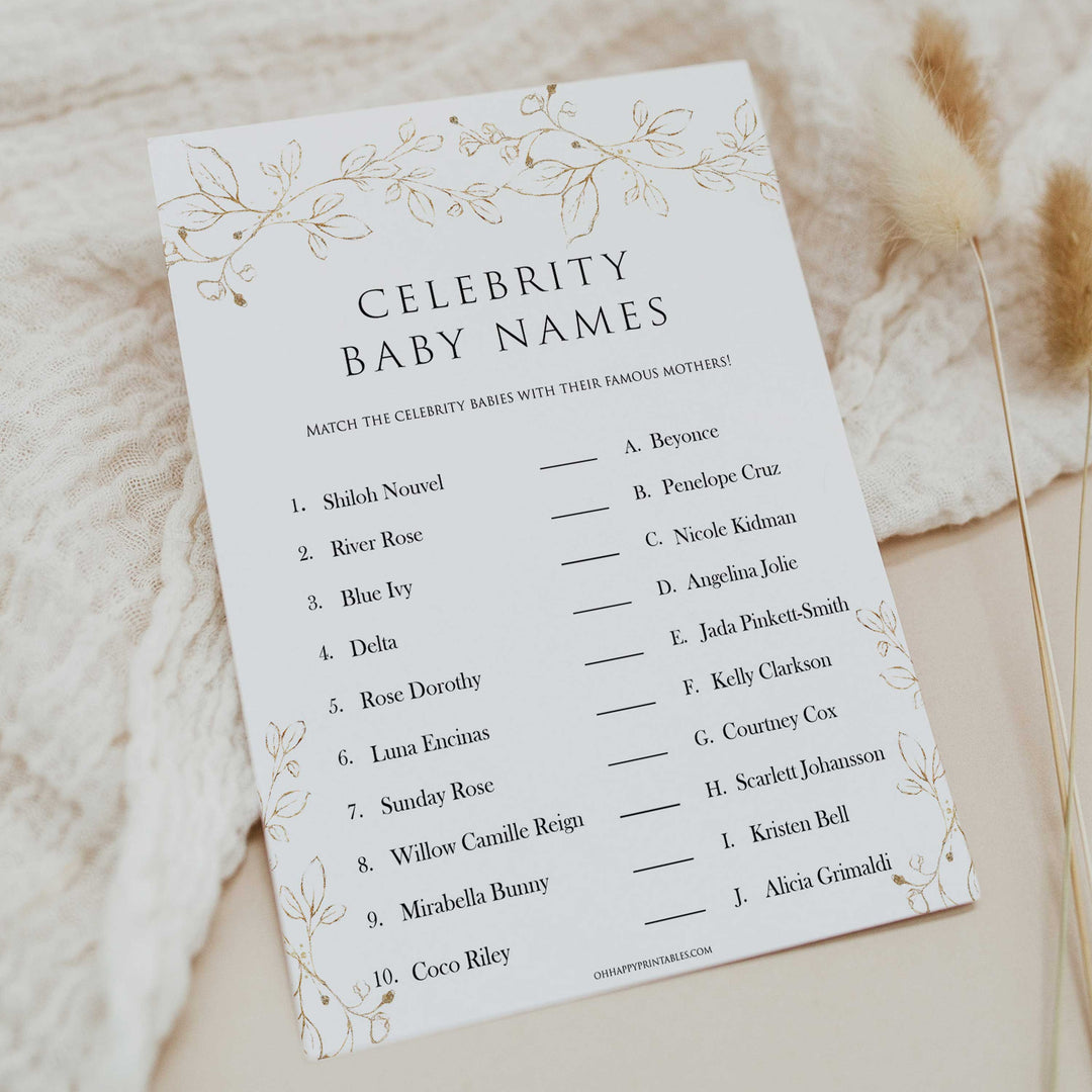 celebrity baby names games, Printable baby shower games, gold leaf baby games, baby shower games, fun baby shower ideas, top baby shower ideas, gold leaf baby shower, baby shower games, fun gold leaf baby shower ideas
