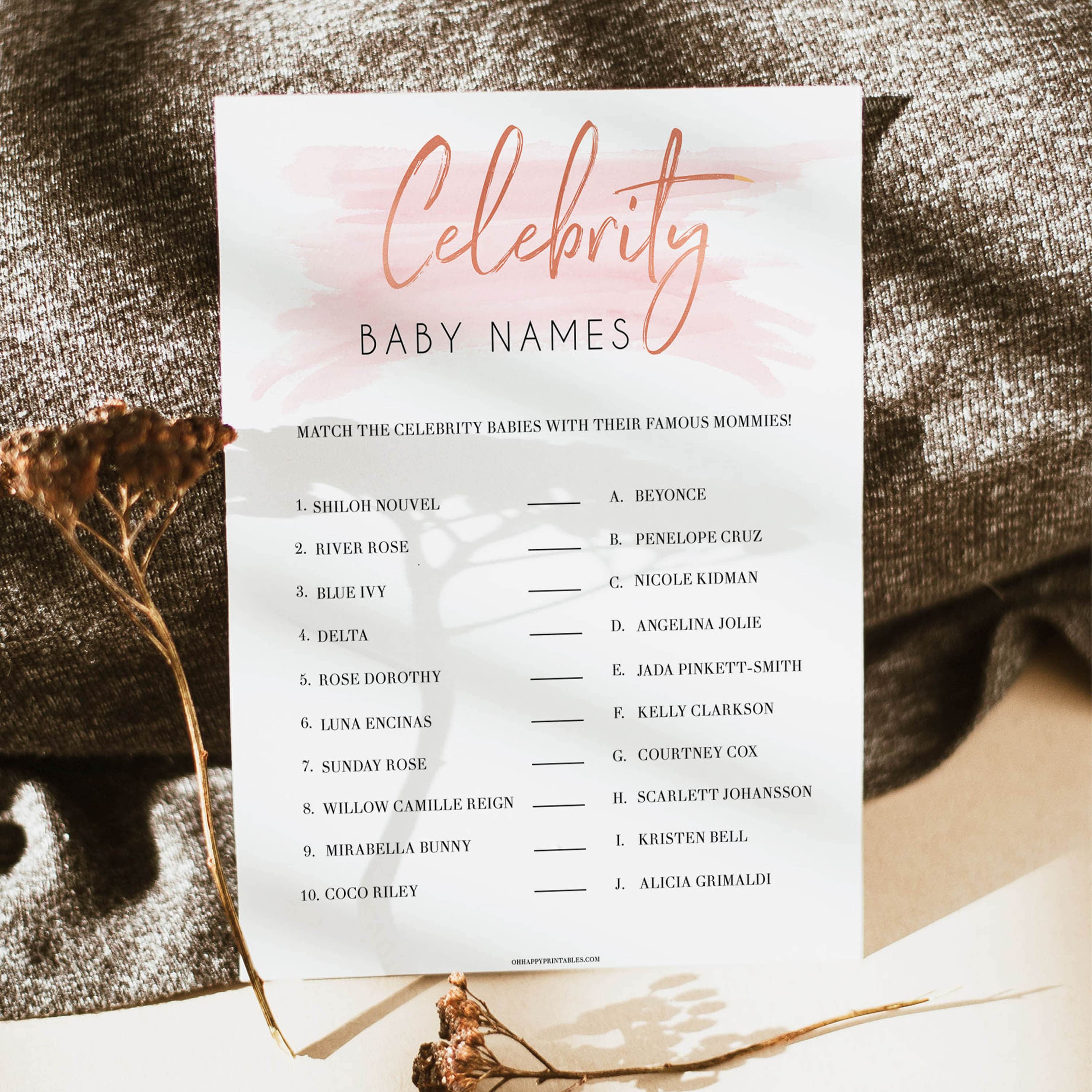 Pink Swash Celebrity Baby Names, Pink Guess the Celebrity Baby, Pink Famous Babies Game, Celebrity Babies Game, Printable Baby Shower, printable baby games, fun baby games