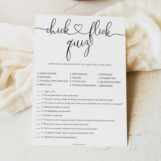 minimalist bachelorette games, chick flick quiz, bridal shower games bundle, dirty bridal games, printable bridal games, bridal shower games, hen party hames, bachelorette games