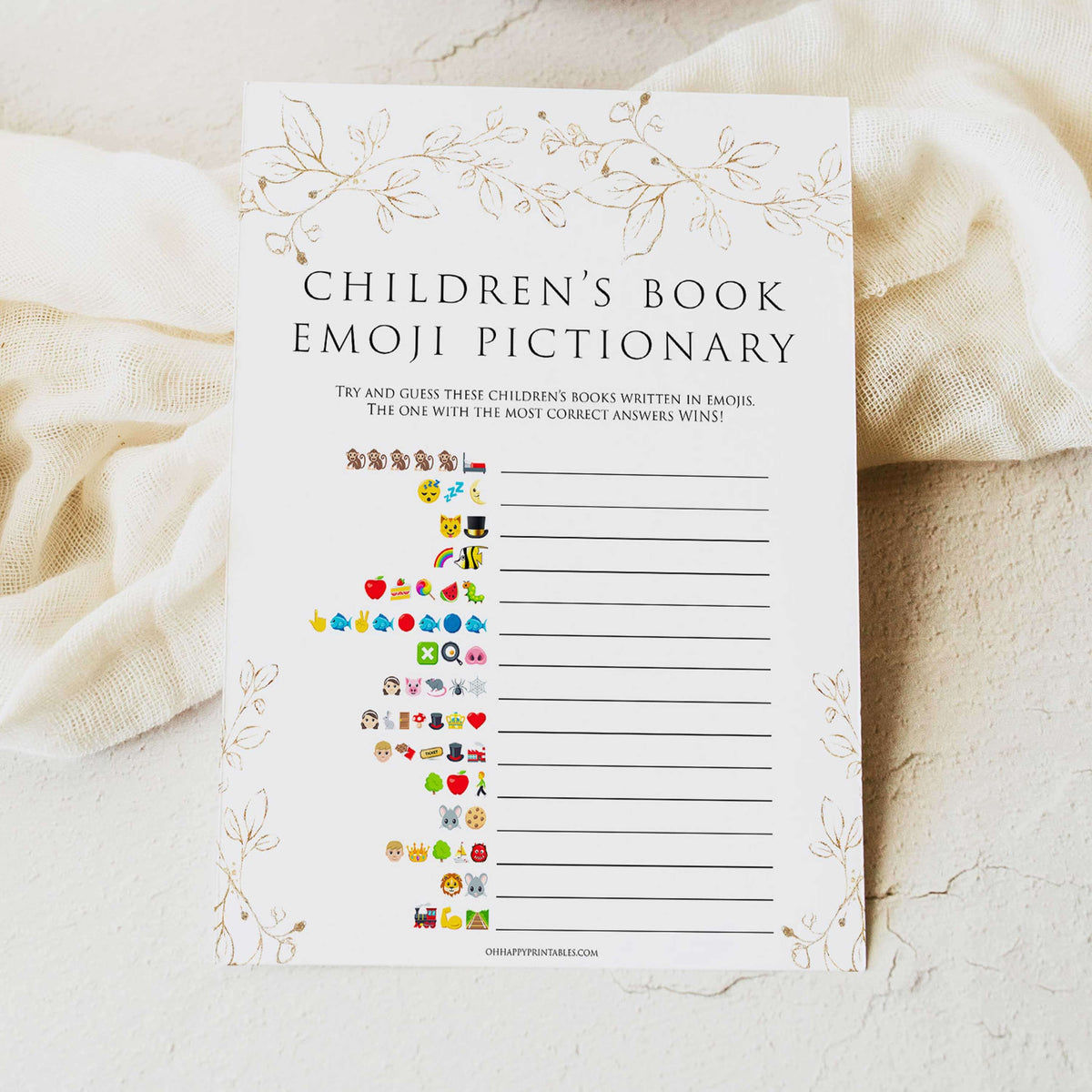 childrens books emoji Pictionary game, Printable baby shower games, gold leaf baby games, baby shower games, fun baby shower ideas, top baby shower ideas, gold leaf baby shower, baby shower games, fun gold leaf baby shower ideas