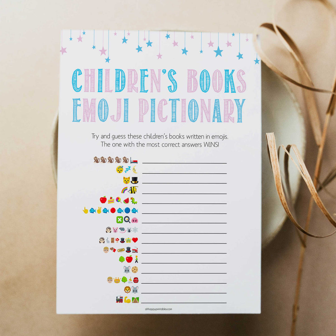 Gender reveal baby games, childrens books emoji pictionary baby game, gender reveal shower, fun baby games, gender reveal ideas, popular baby games, best baby games, printable baby games, gender reveal baby games