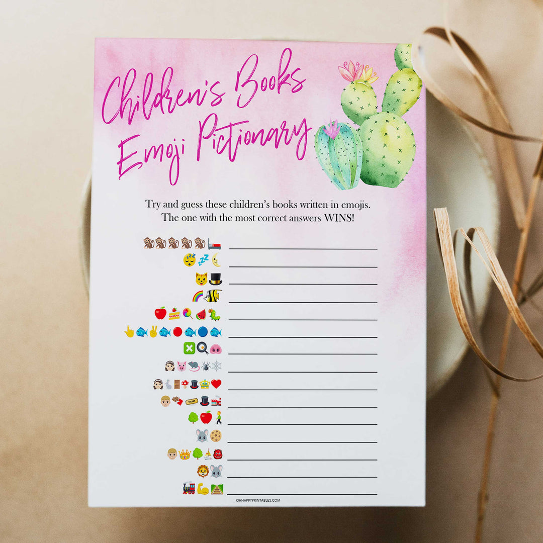 Cactus baby shower games, cactus childrens books emoji pictionary baby game, printable baby games, Mexican baby shower, Mexican baby games, fiesta baby games, popular baby games, printable baby games