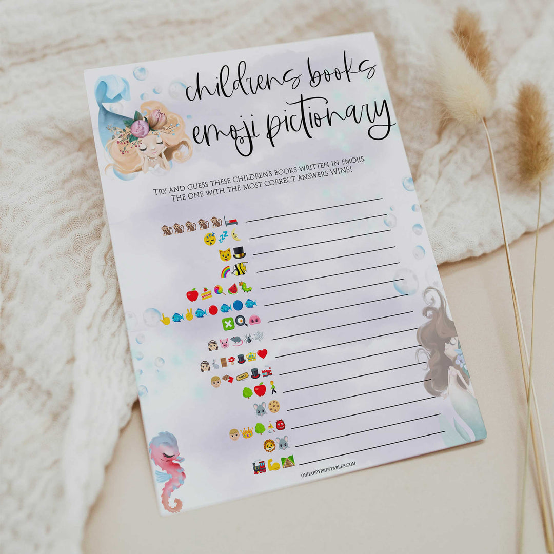 childrens books emoji pictionary game, Printable baby shower games, little mermaid baby games, baby shower games, fun baby shower ideas, top baby shower ideas, little mermaid baby shower, baby shower games, pink hearts baby shower ideas