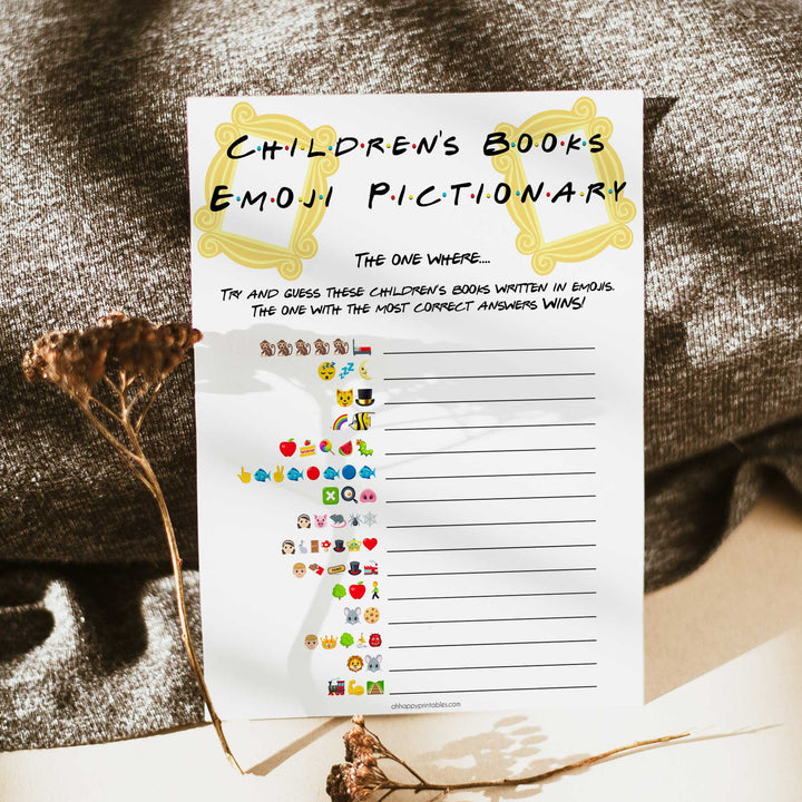childrens books emoji pictionary, printable baby shower games, friends baby shower theme, the one where baby shower
