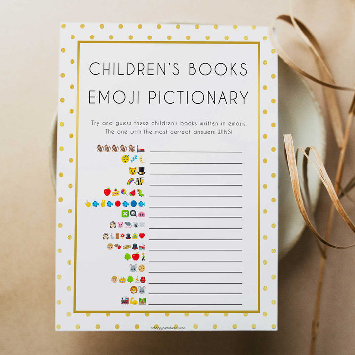 childrens books emoji pictionary, Printable baby shower games, baby gold dots fun baby games, baby shower games, fun baby shower ideas, top baby shower ideas, gold glitter shower baby shower, friends baby shower ideas