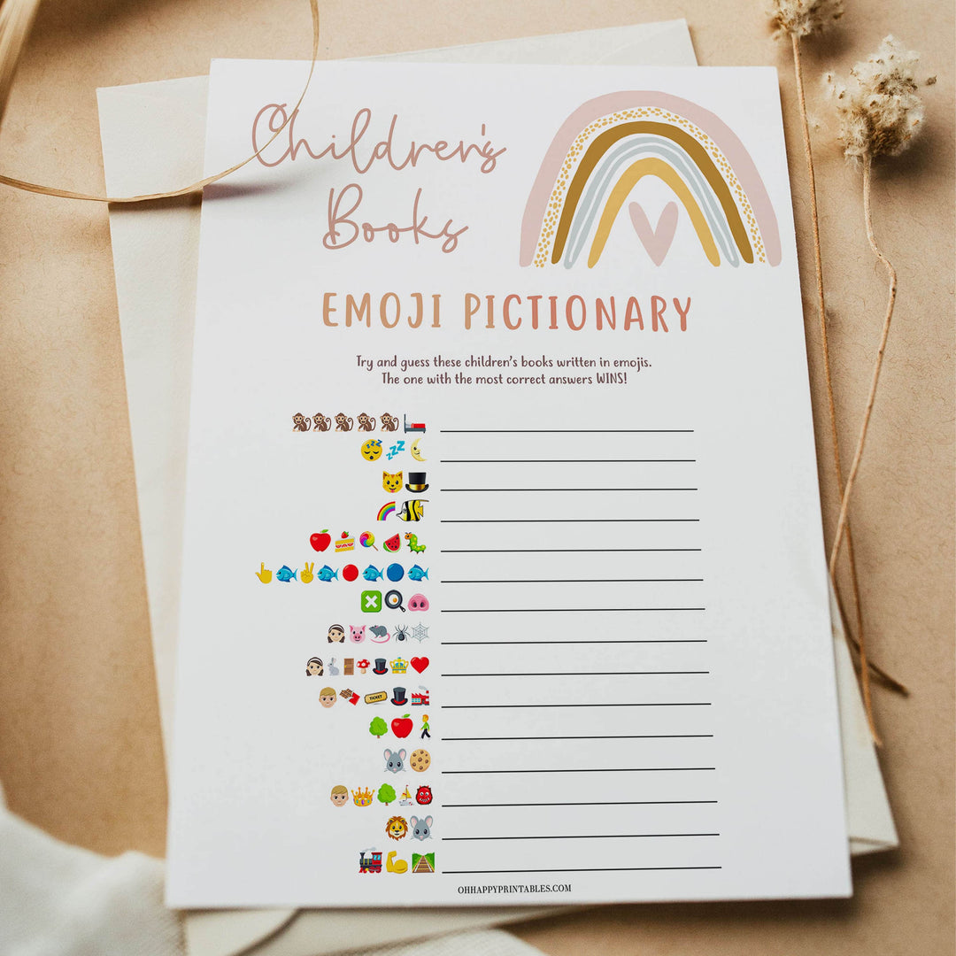 childrens books emoji pictionary game, Printable baby shower games, boho rainbow baby games, baby shower games, fun baby shower ideas, top baby shower ideas, boho rainbow baby shower, baby shower games, fun boho rainbow baby shower ideas