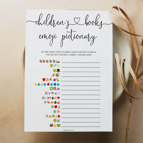 Minimalist baby shower games, childrens book emoji pictionary baby games, 10 baby game bundles, fun baby games, printable baby games, top baby games, popular baby games, labor or porn games, neutral baby games, gender reveal games