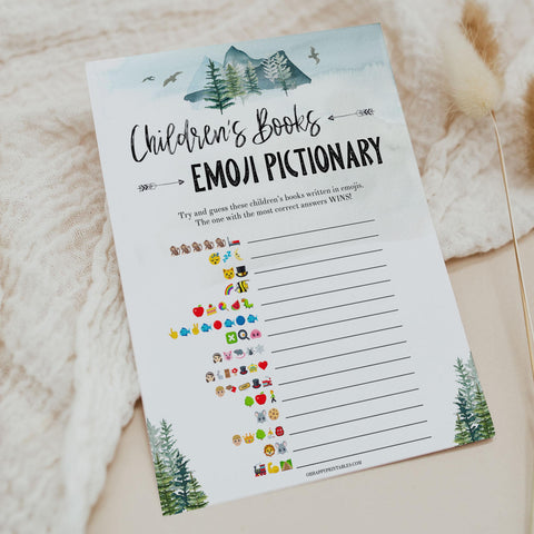 childrens books emoji Pictionary game, Printable baby shower games, adventure awaits baby games, baby shower games, fun baby shower ideas, top baby shower ideas, adventure awaits baby shower, baby shower games, fun adventure baby shower ideas