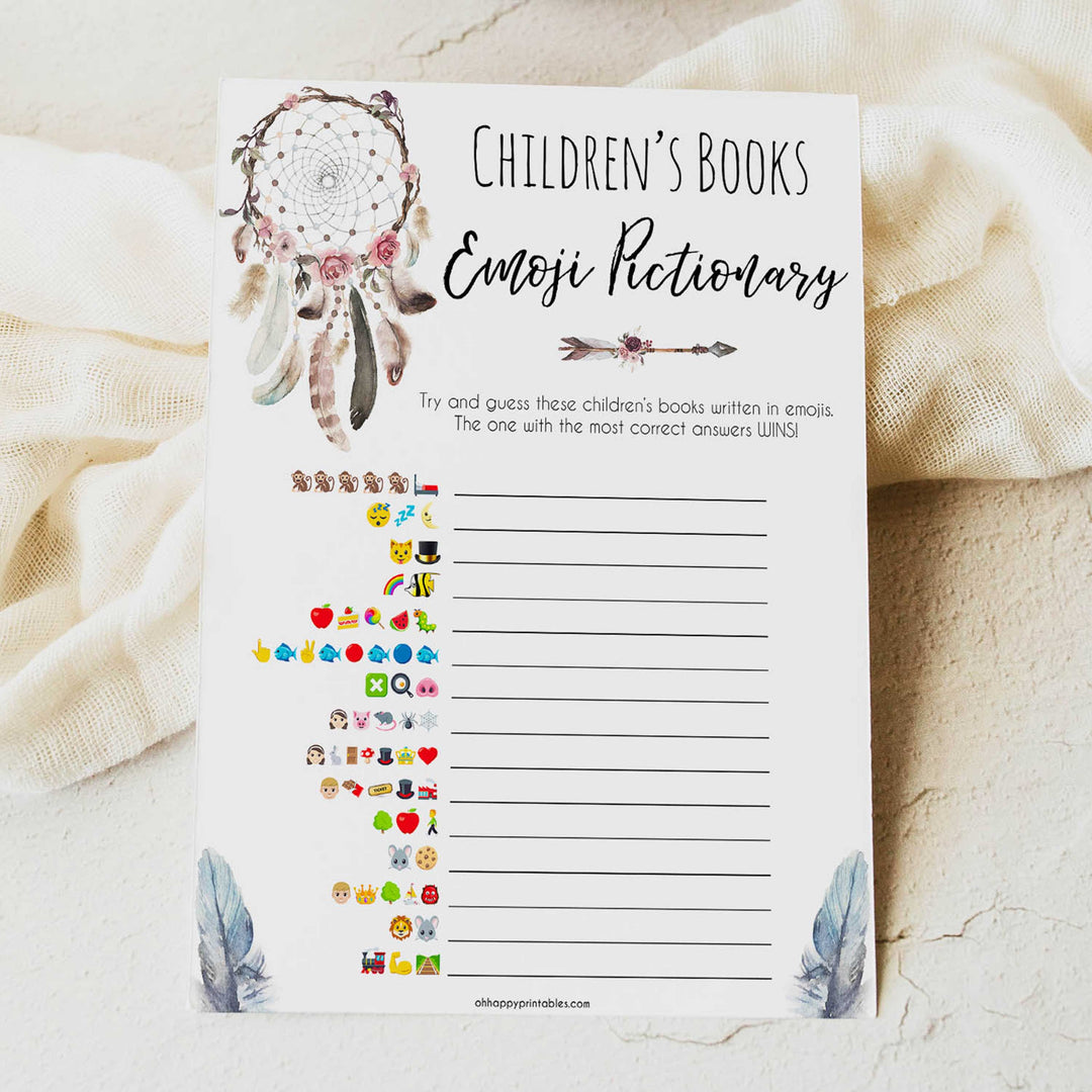 Boho baby games, childrens emoji pictionary baby game, fun baby games, printable baby games, top 10 baby games, boho baby shower, baby games, hilarious baby games