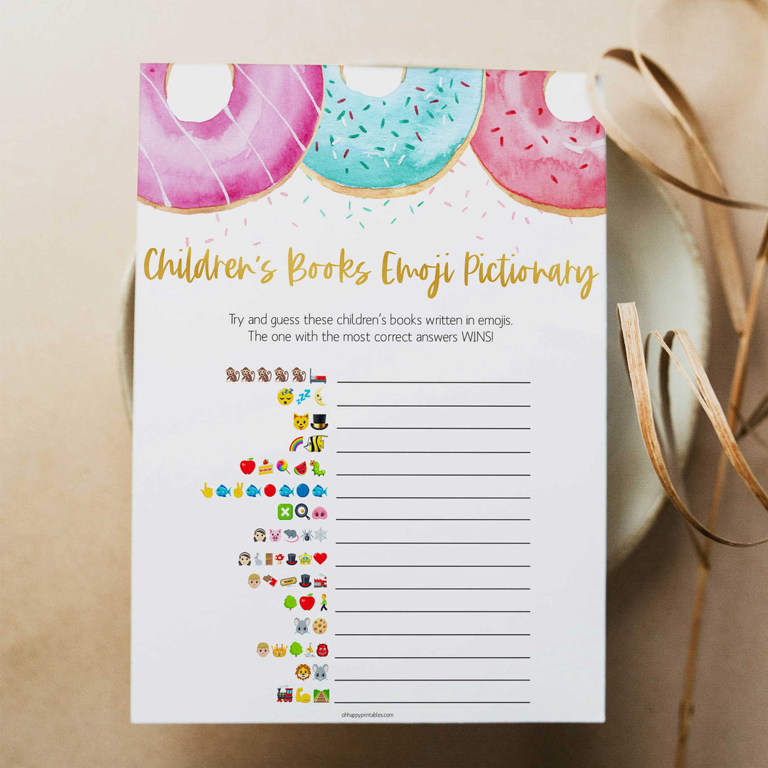 childrens books emoji pictionary game, Printable baby shower games, donut baby games, baby shower games, fun baby shower ideas, top baby shower ideas, donut sprinkles baby shower, baby shower games, fun donut baby shower ideas