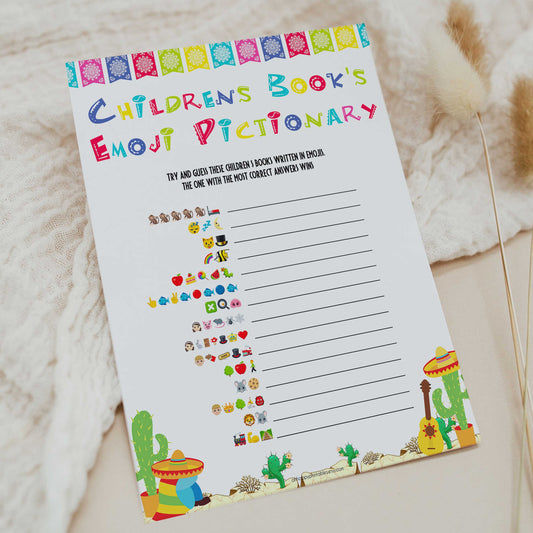 childrens books emoji pictionary game, Printable baby shower games, Mexican fiesta fun baby games, baby shower games, fun baby shower ideas, top baby shower ideas, fiesta shower baby shower, fiesta baby shower ideas