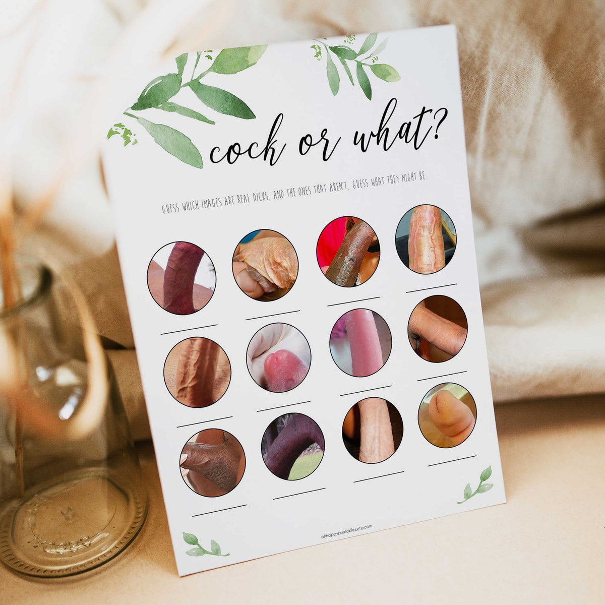 cock or what bachelorette game, greenery bridal shower, fun bridal shower games, bachelorette party games, floral bridal games, hen party ideas