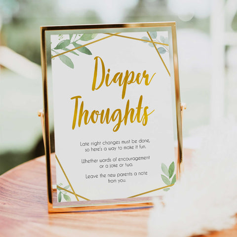 gold geometric diaper thoughts baby shower games, printable baby shower games, fun baby games, popular baby games, gold baby games