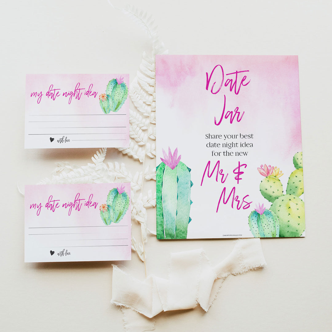 Bridal Shower game printable Date Night Jar, with a gold and eucalyptus greenery design